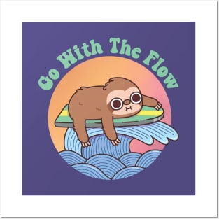 Cute Sloth On Surfboard, Go With The Flow Posters and Art